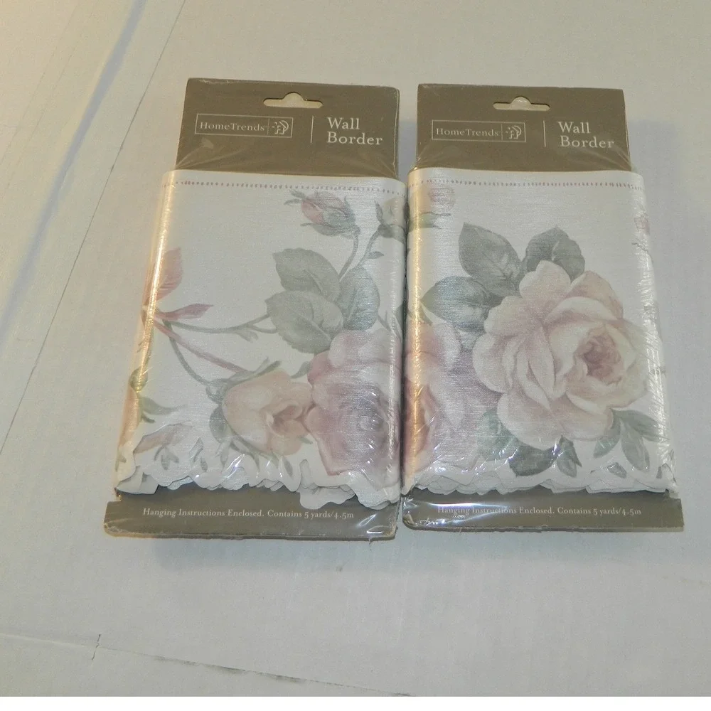 HomeTrends Wall Border Cottage 5yd x 6.5in Linen Rose Pink Floral Scalloped 2pk